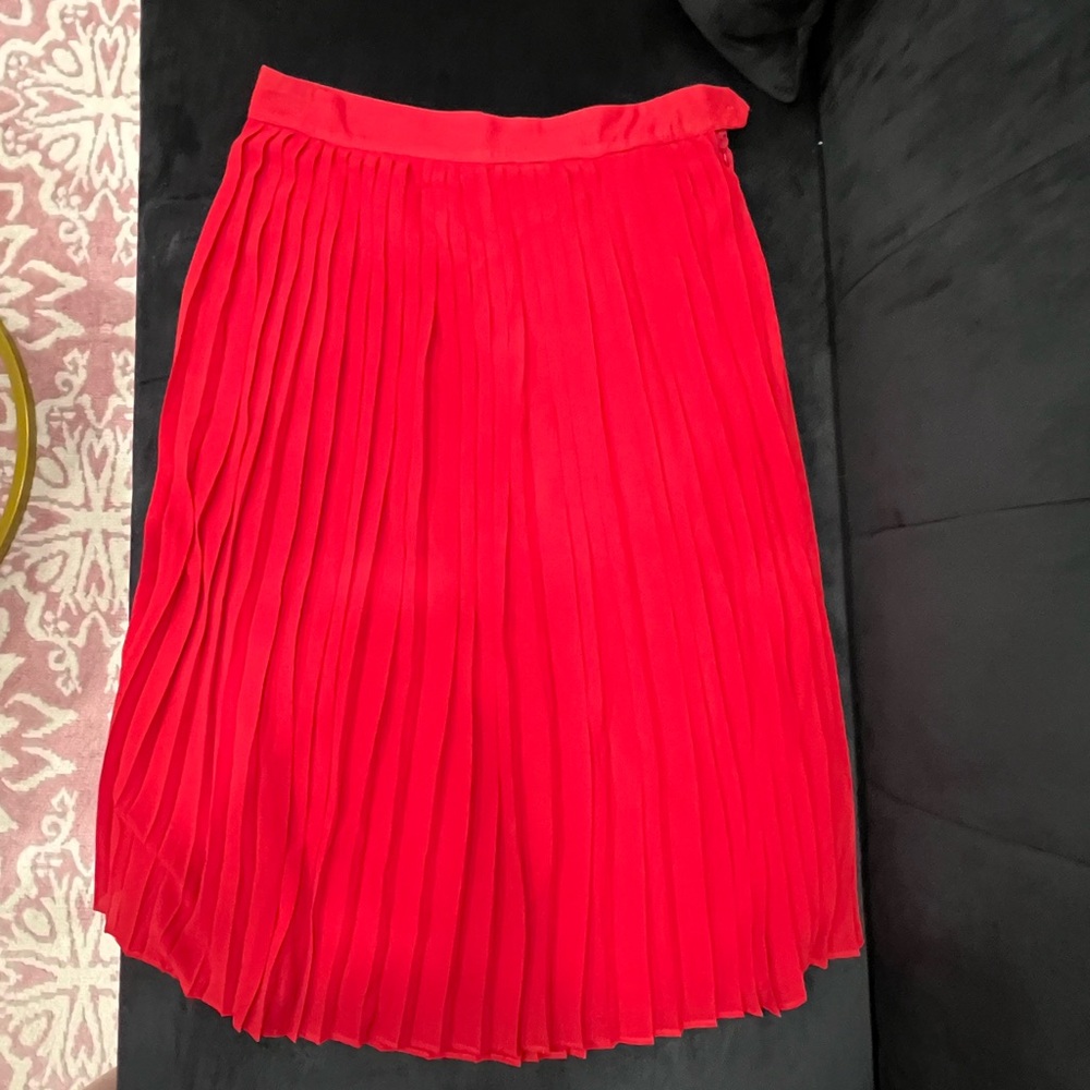 Vibrant Red Midi A-Line Skirt with Pleats